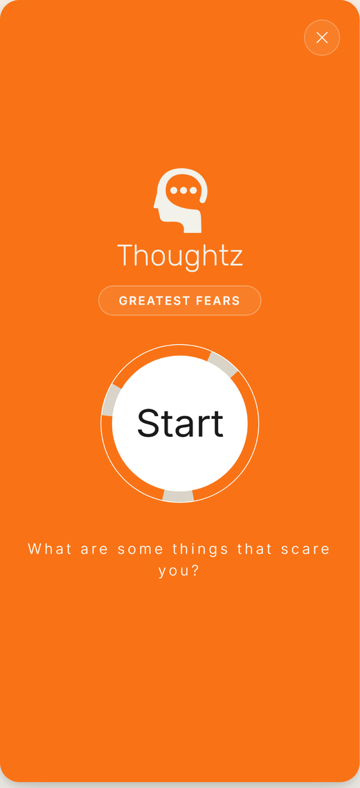 A Thoughtz survey opening screen with a Start button and the question title.