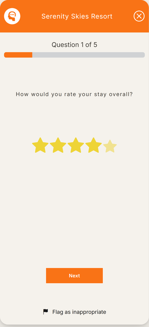 A star-rating question being answered in the Thoughtz app.